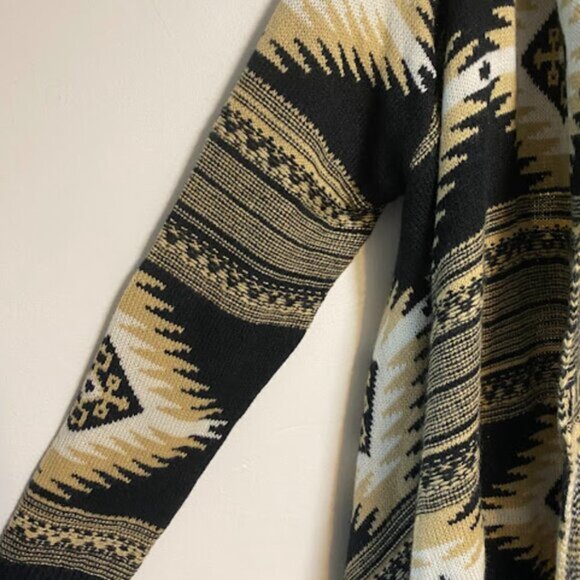 Dreamers Black Tan White Aztec Print Women's Open Cardigan Sweater M - Picture 10 of 11